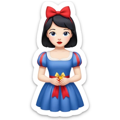 Snow White from hips up, blue and yellow dress, short black hair with red bow, minimal style, larger size sticker