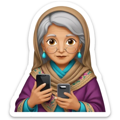 persian old woman Persian shawl with smartphone, half body sticker