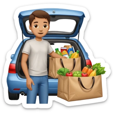 Subiendo compras de supermercado al carro sticker