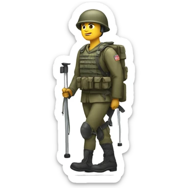 a soldier with bad legs on crutches sticker