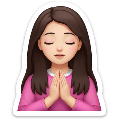 Girl long dark brown hair light medium skin worship God hands lifted eyes closed  pink sticker