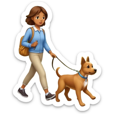 a person walking a dog in the park with a simple background sticker