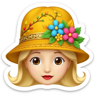 hat with autumn leaves and flowers, 3d emogis sticker