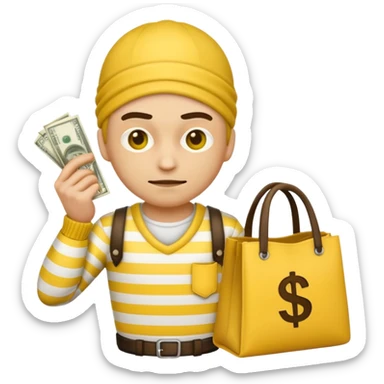 Make a robber emoji with yellow skin and white and yellow shirt with no mask sticker