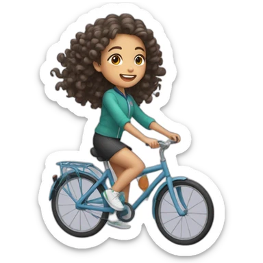 Taiwanese girl with curly hair riding bicycle sticker