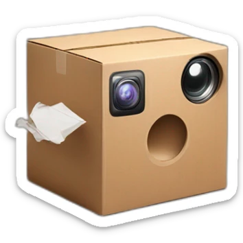 Video Camera, Instagram YouTube icons fly out from the Cardboard box sticker