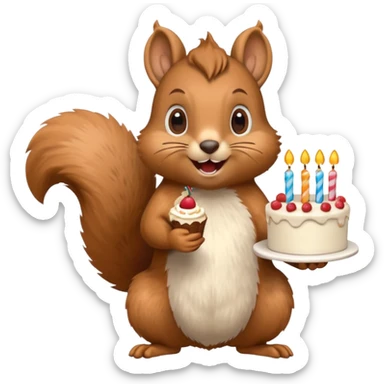 Squirrel with birthday cake sticker