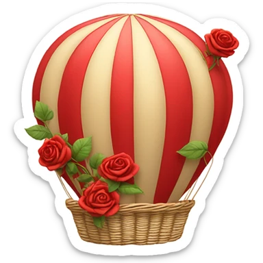 red hot air balloon and beige basket with roses sticker