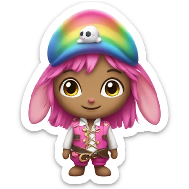 rainbow bunny with rainbow fishtail tail and big blue eyes wearing pink pirate clothes sticker