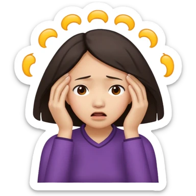 Asian woman agonizing over her head with her hands sticker