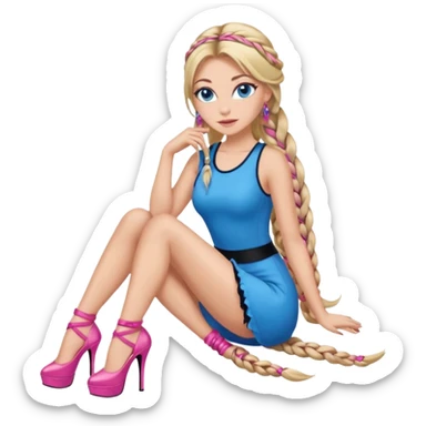 Long lashes Beauty with Eyeliner and blonde balayage and pink highlights long hair half braids with blue eyes wear Heels and a sexy Outfit sit sticker