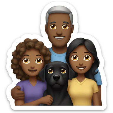 Family of father, mother, and daughter with their two black dogs sticker