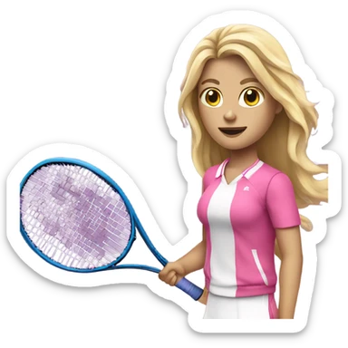 Tennis blonde girl in pink uniform with long hair and blue aye  sticker