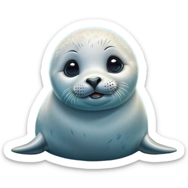 Cinematic Comical Baby Seal Portrait Emoji, Head tilted dramatically with an exaggeratedly surprised expression, featuring a round, plump body with wide, comically expressive eyes and a quirky, puckered face, Simplified yet hilariously expressive features, highly detailed, glowing with a slightly sassy polar glow, high shine, dramatic yet playful, stylized with an air of cheeky arctic mischief, soft glowing outline, capturing the essence of a meme-worthy baby seal that looks ready to give a playful side-eye into viral fame! sticker