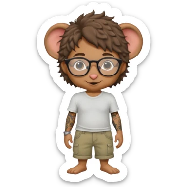 Rat with curly hair and glasses and tattoos and khaki shorts  sticker