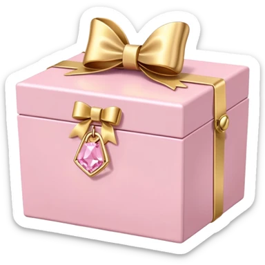 Pastel pink jewelry box with gold bow handles  sticker
