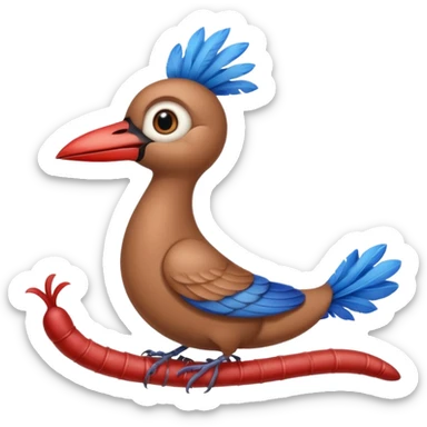 a bird jay wearing a lid, standing on a worm sticker