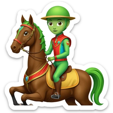 alien riding horse wearing racing cloth sticker
