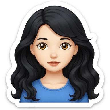 Wavy hair cute white girl long black hair sticker