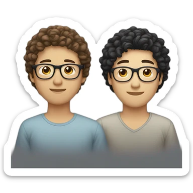 one asian guy and one dark haired white guy and one curly haired guy wearing glasses sticker