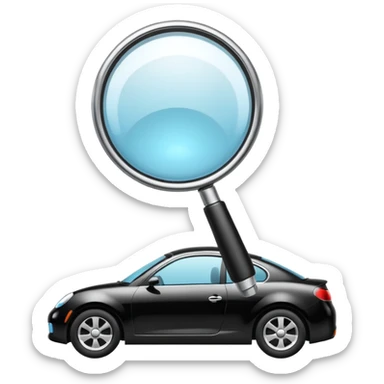 car silhouette with a magnifying glass above it sticker