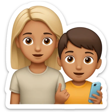 two children, one talking and one listening, friendly and expressive sticker