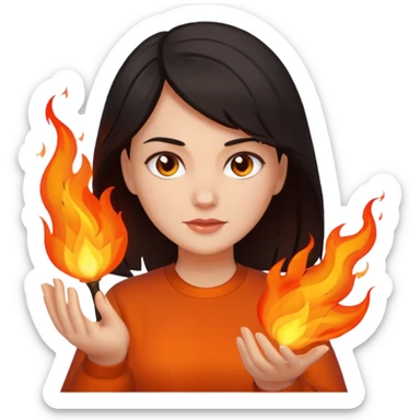 Dark haired woman with fire in her hands sticker