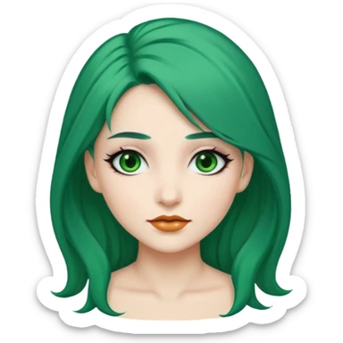 Emoji woman Emerald green hair long, fair skin, and eye black  sticker