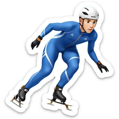 An icon showing a professional speed skater leaning into a turn on a polished ice track, dressed in a sleek suit and helmet. The scene includes a grand arena, snow-covered mountains in the distance, and a crisp blue sky. Transparent background highlights speed and precision. sticker