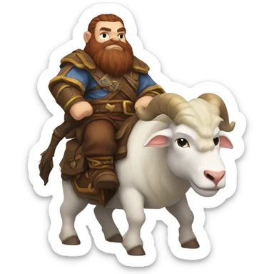 Warcraft dwarf with brown beard riding a white ram sticker