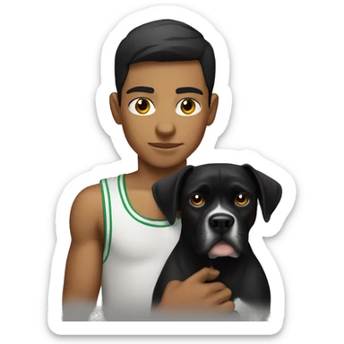Mexican boy with black boxer dog  sticker