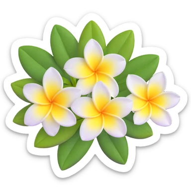 plumeria flower with five white petals and yellow center sticker