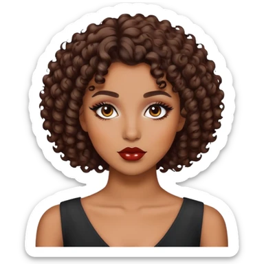 pretty brown skin, short hair curly, baddie with makeup sticker