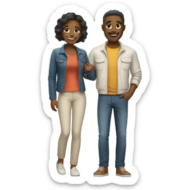 happy couple in casual attire sticker