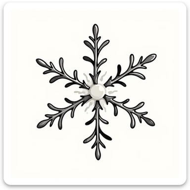 A detailed snowflake in pastel colors (dd9fb0, ffc6d3, a3bfc9, c4bee2, f1b091), hand-drawn doodle style sticker