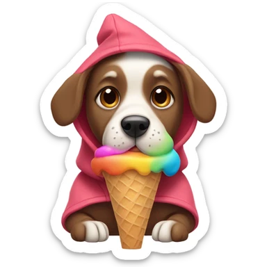 Dog wearing a hoodie eating ice cream sticker