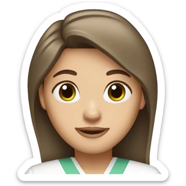 Brown hair  woman green eyes long straight hair nurse scrubs sticker