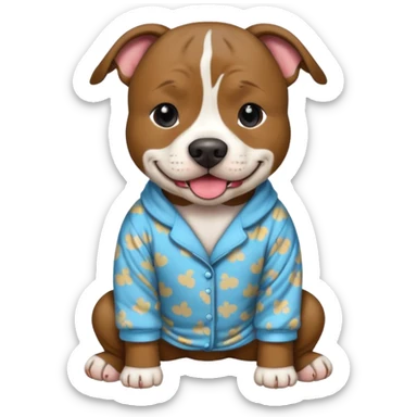 a brindled, black and tan pit bull wearing comfy pajamas sticker