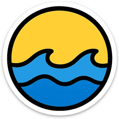 circular sea icon, medium black border, no frame, white background, simple, clean, recognizable, Little Alchemy style, color outline icon sticker