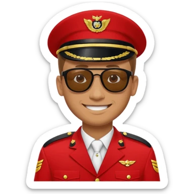 Smiling military man with sunglasses in red uniform sticker
