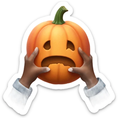 Pumpkin sized peach being held by two hands sticker