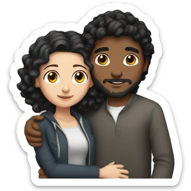 Arab guy with black curls hugging white girl with brown hair sticker