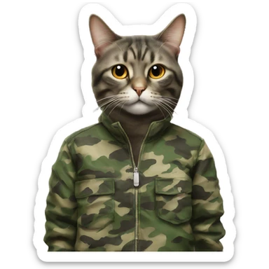 Cat wearing a camouflage jumpsuit smoking a cigarette  sticker