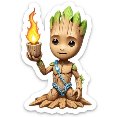 baby-groot with a hearth sticker