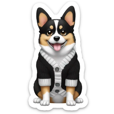 Black and white corgie cardigan with computer sticker