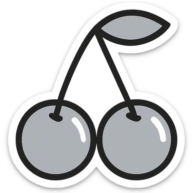 minimalist icon of two silver metallic cherries, simple lines, modern look, transparent background sticker