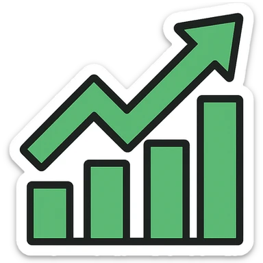 growth arrow, modern icon style, upward movement, clean lines, green color sticker
