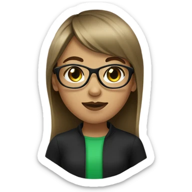 a girl green eyes, brown light hair with bangs and wearing black glasses sticker