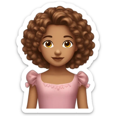 Girl, brown curly long hair, light brown skin, 7 years old, brown round eyes, ballerina costume sticker