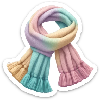 Scarf: pastel colors, with a cozy texture, and tassels on the ends of the scarf. sticker